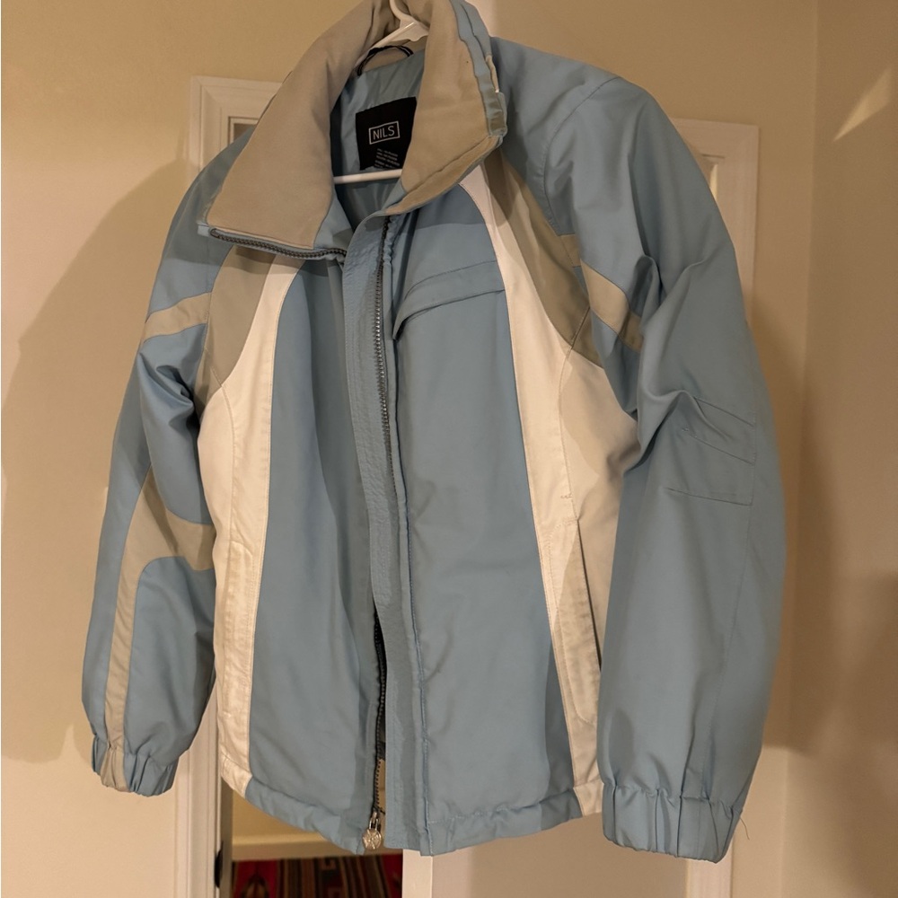 NILS Vintage Light Blue and White Ski Jacket Size 8